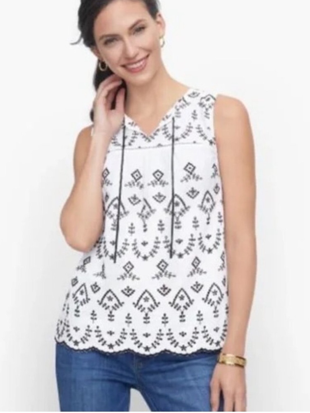 100% linen cotton eyelet embroidery sleeveless white top Cali Boho